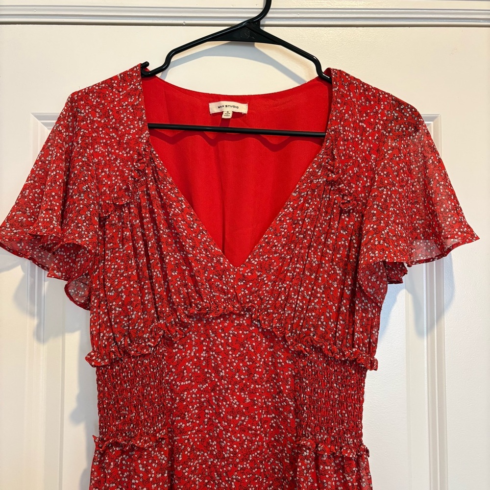 Max Studio Dress Red Floral | size small - Picture 2 of 5